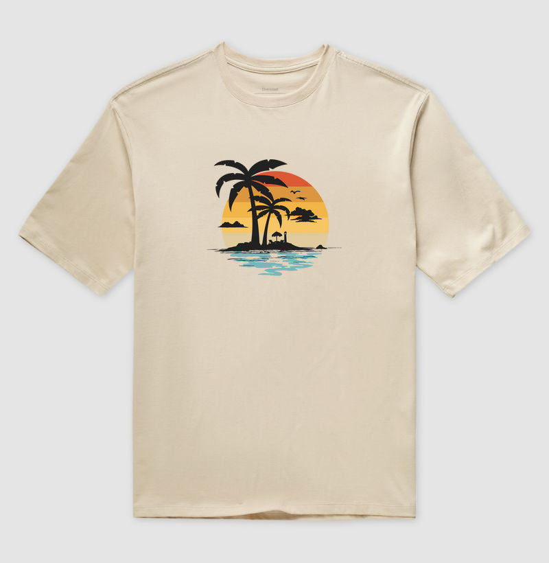 Camiseta Casual Tropical Sunset Algodão