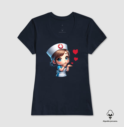 Camiseta Feminina 100% Algodão Peruano Enfermeira