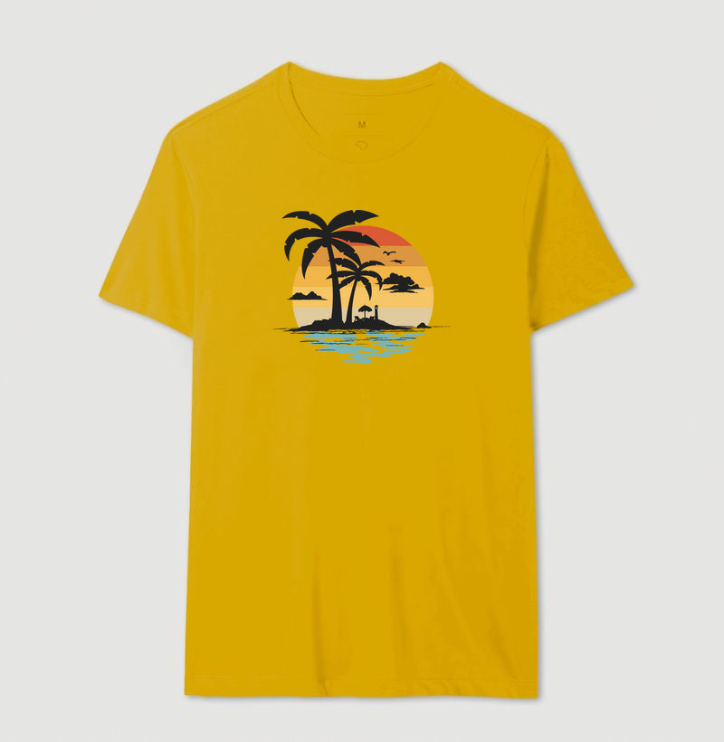 Camiseta Casual Tropical Sunset Algodão
