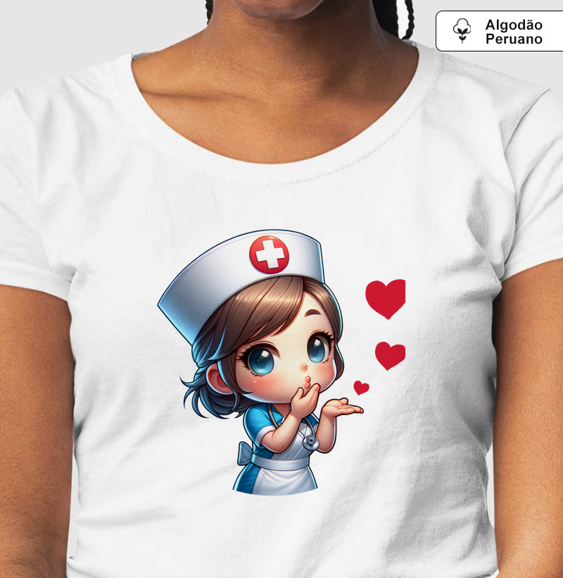 Camiseta Feminina 100% Algodão Peruano Enfermeira