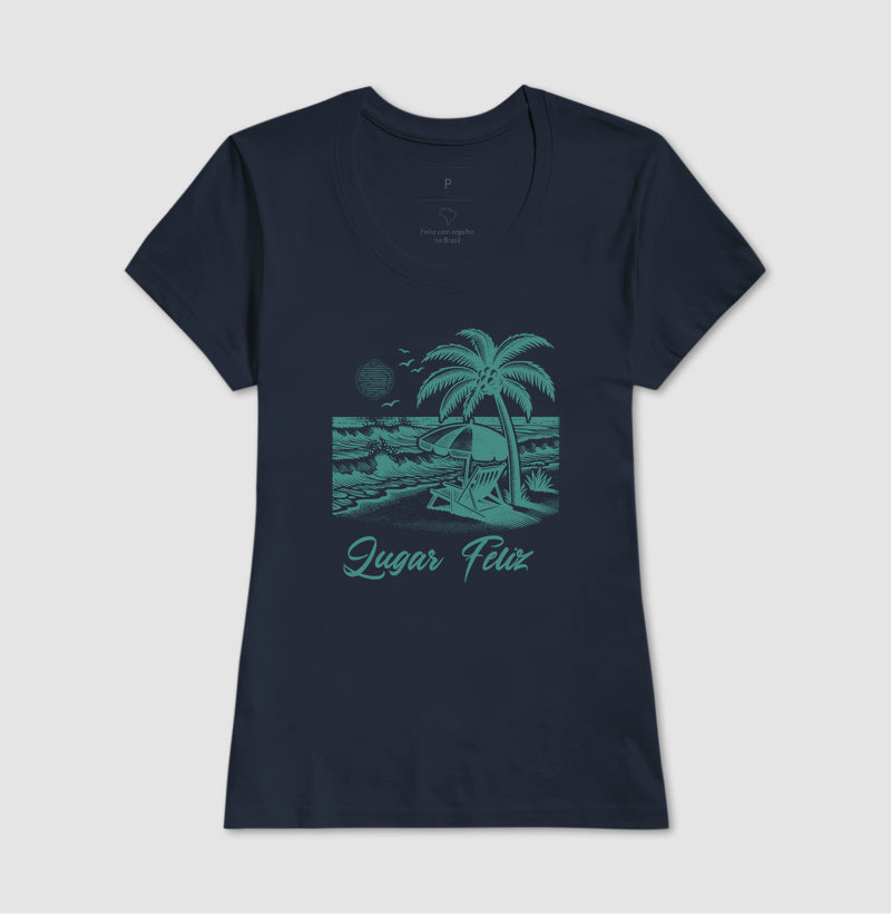 Camiseta Lugar Feliz Praia em Algodão