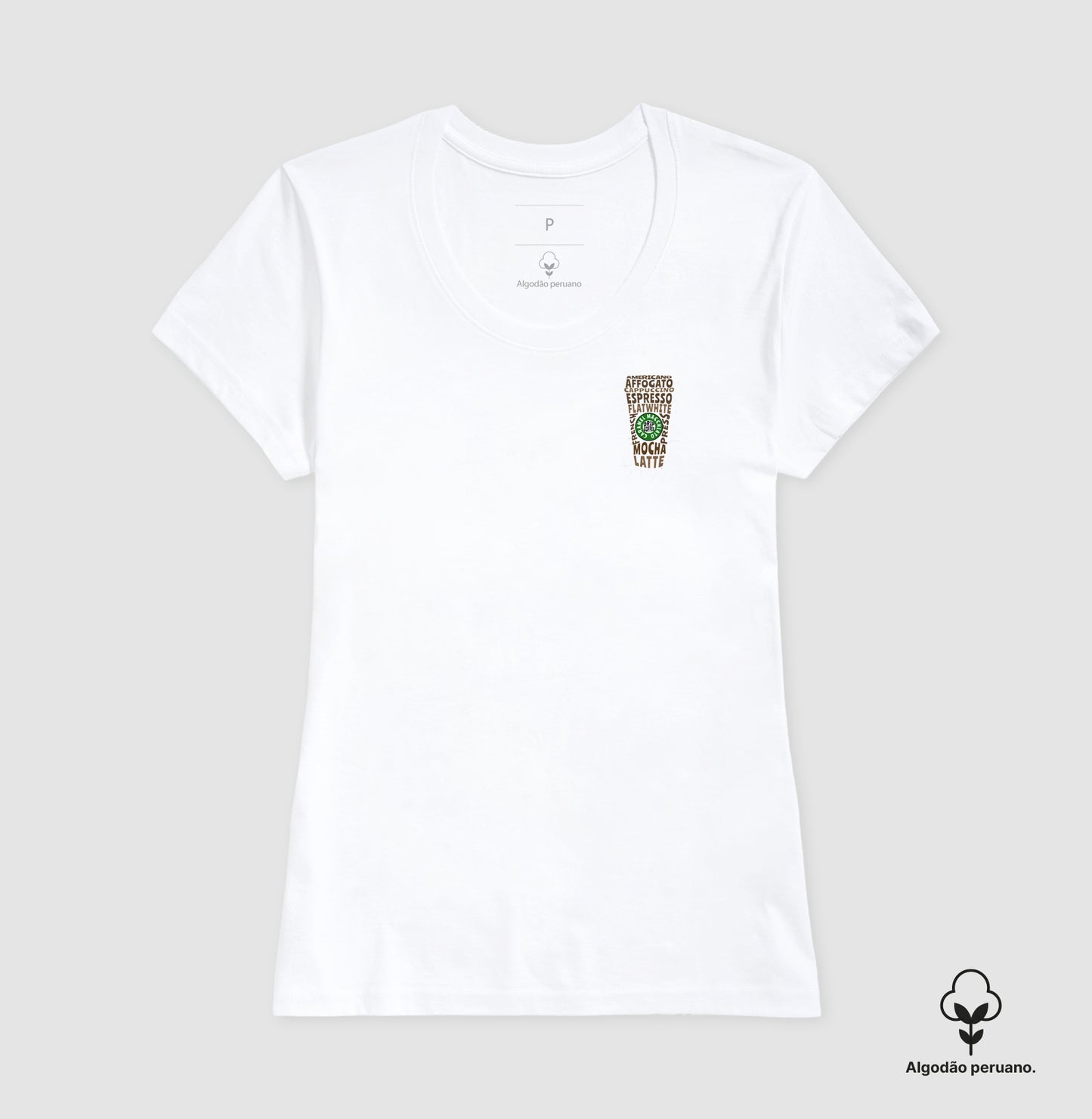 Camiseta 100% Algodão Peruano Café Ajuda