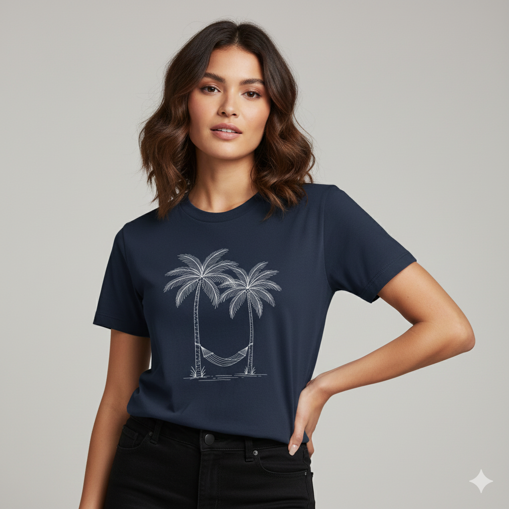 Camiseta 100% Algodão Coqueiro e Rede