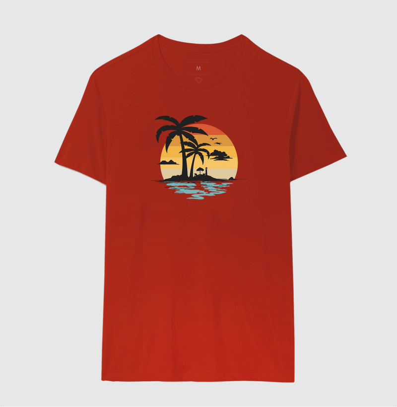 Camiseta Casual Tropical Sunset Algodão
