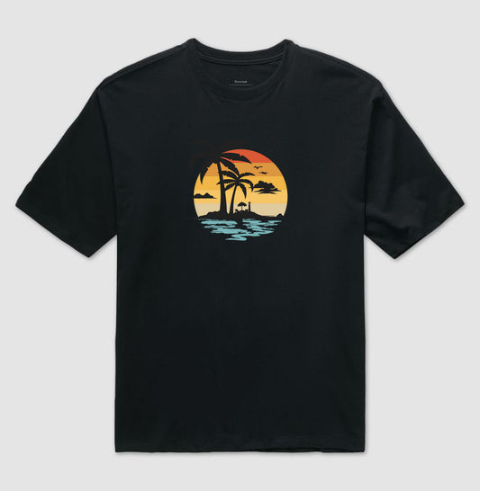 Camiseta Casual Tropical Sunset Algodão