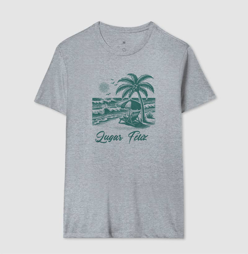 Camiseta Lugar Feliz Praia em Algodão