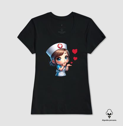 Camiseta Feminina 100% Algodão Peruano Enfermeira