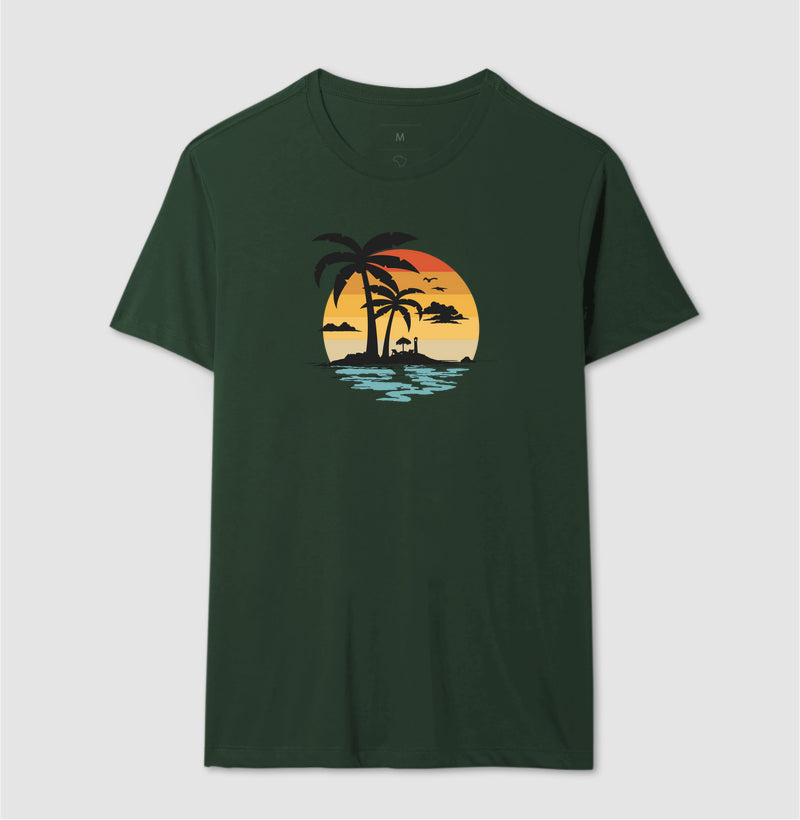 Camiseta Casual Tropical Sunset Algodão