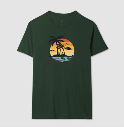 Camiseta Casual Tropical Sunset Algodão