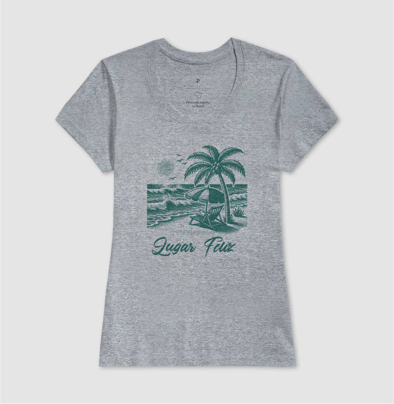 Camiseta Lugar Feliz Praia em Algodão
