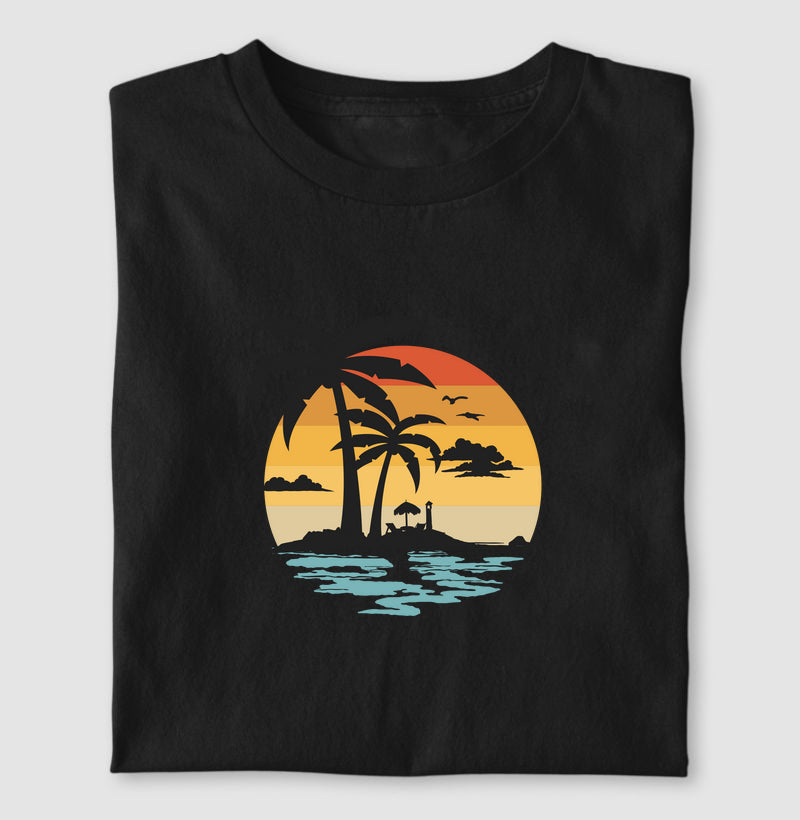 Camiseta Casual Tropical Sunset Algodão