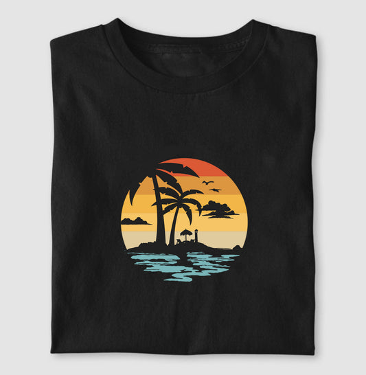 Camiseta Casual Tropical Sunset Algodão