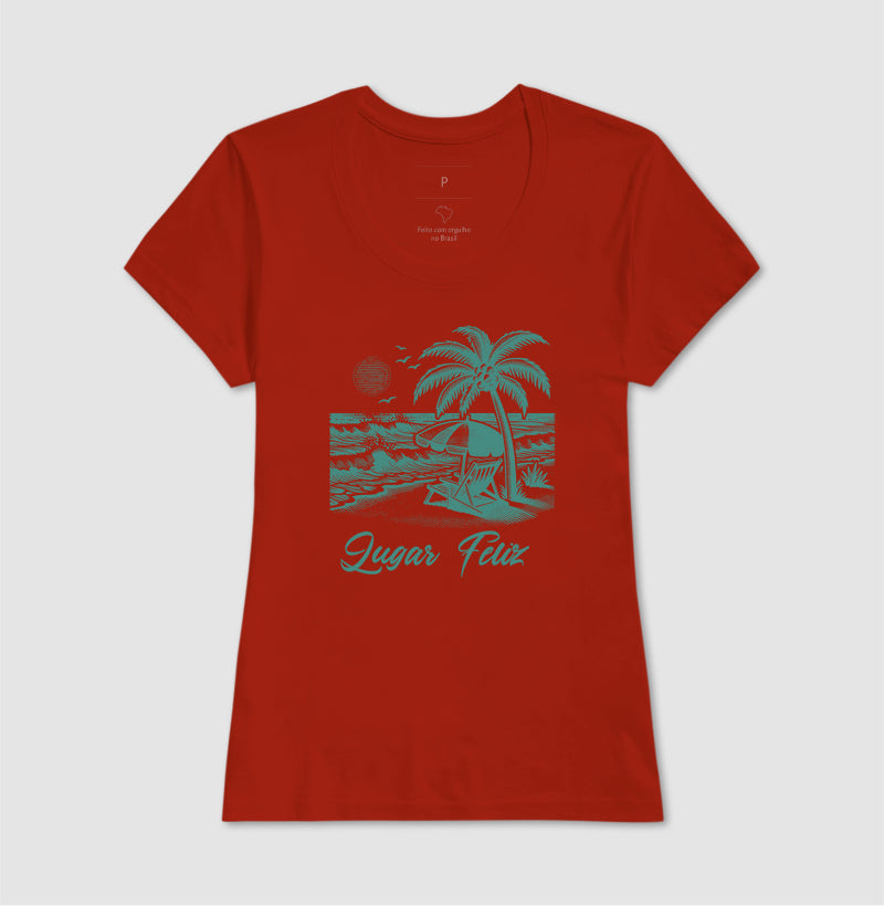Camiseta Lugar Feliz Praia em Algodão