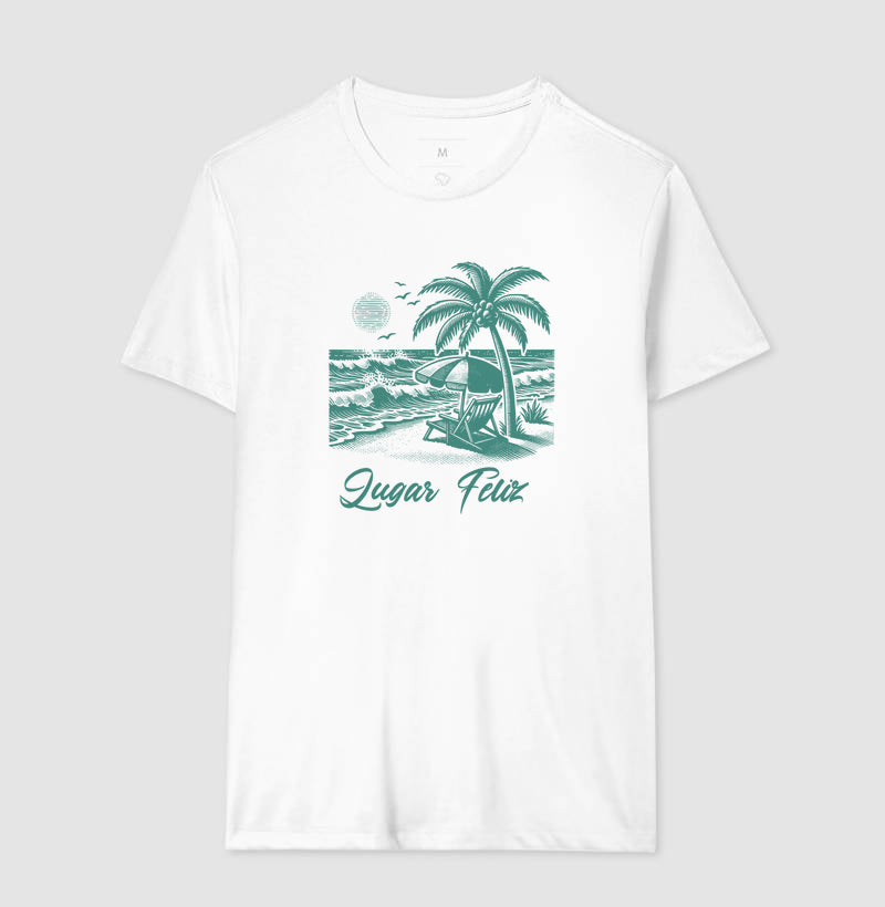 Camiseta Lugar Feliz Praia em Algodão