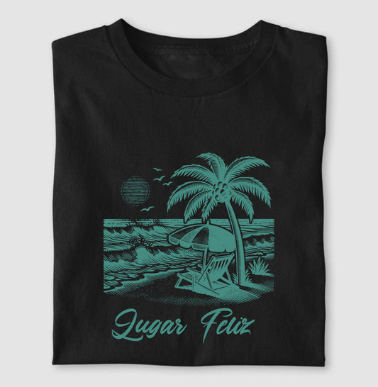 Camiseta Lugar Feliz Praia em Algodão