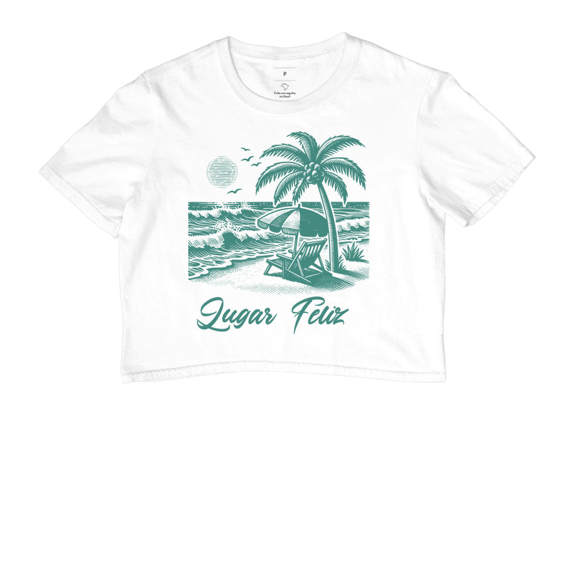 Camiseta Lugar Feliz Praia em Algodão