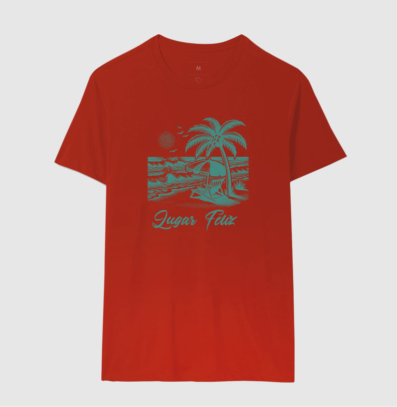 Camiseta Lugar Feliz Praia em Algodão