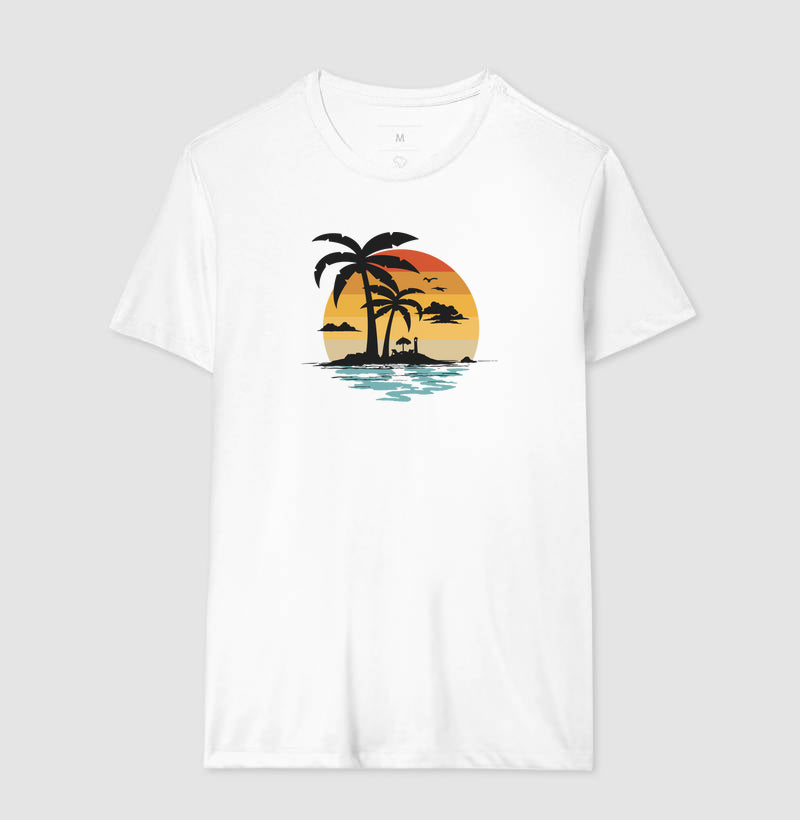 Camiseta Casual Tropical Sunset Algodão