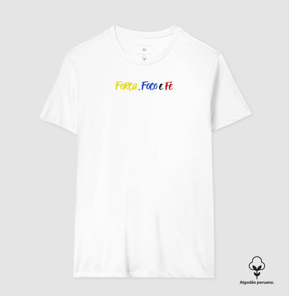 Camiseta 100% Algodão Peruano Força Foco e Fé