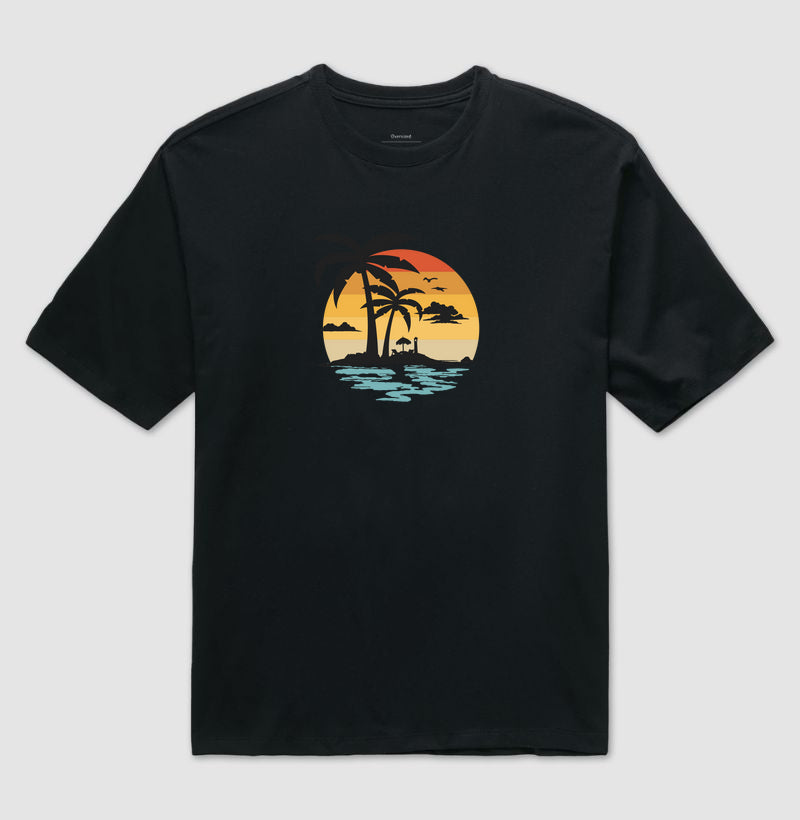 Camiseta Casual Tropical Sunset Algodão