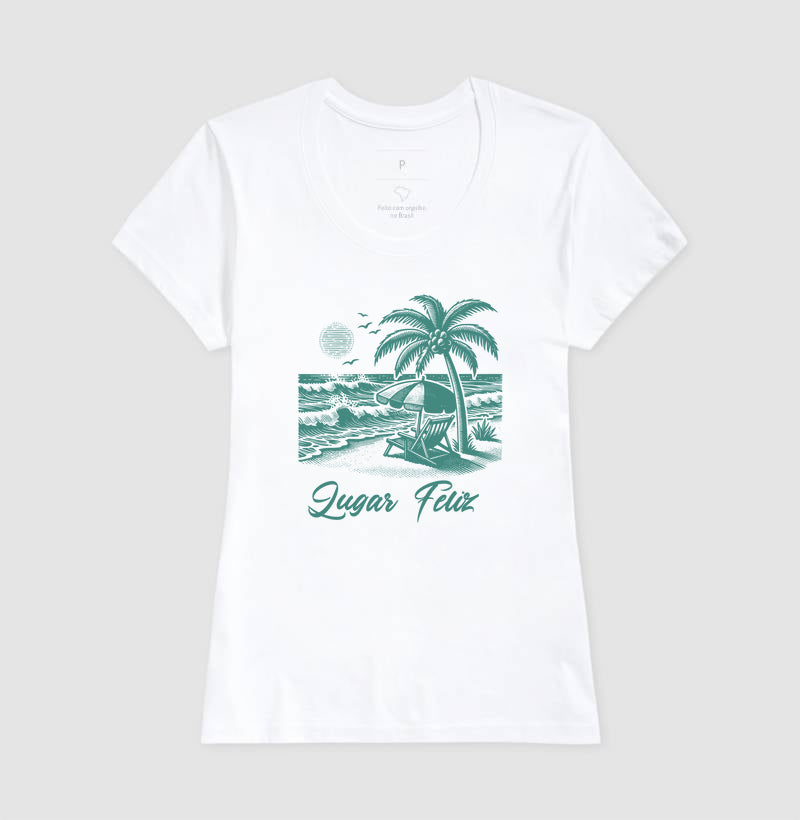 Camiseta Lugar Feliz Praia em Algodão