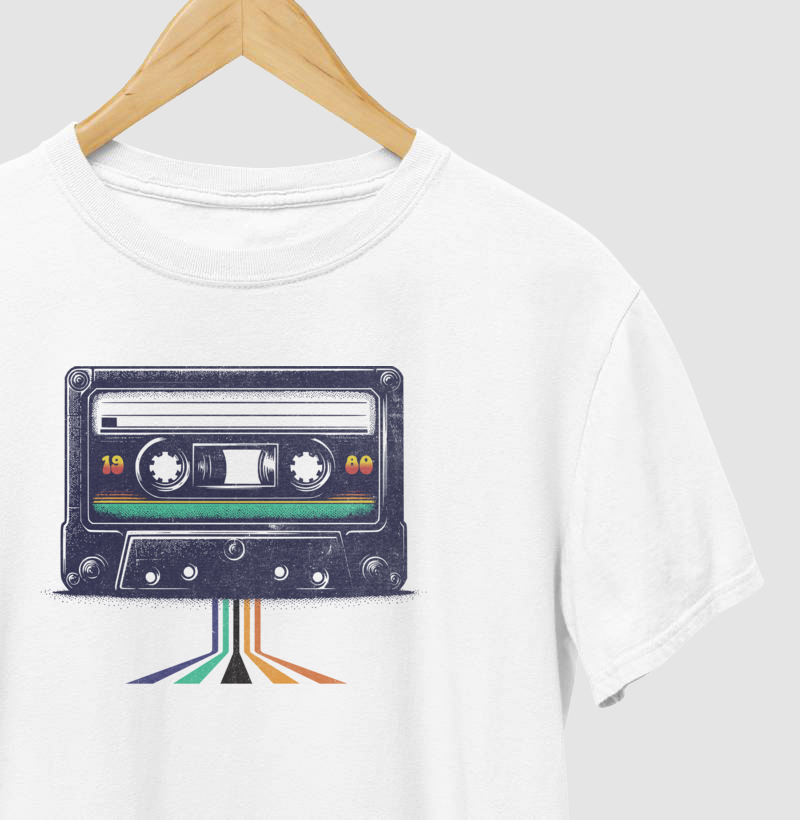 Camiseta 100% Algodão Vintage Fita Cassete